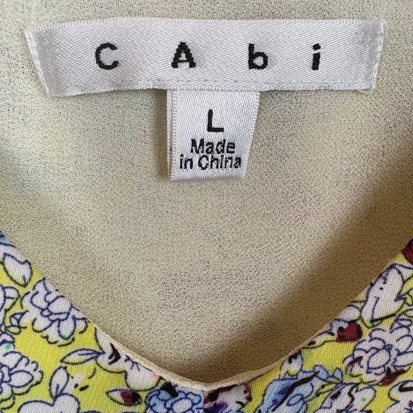 Cabi Yellow Scatter Floral Scribble Tank Cami Blouse; Lined; Size L - Picture 2 of 5